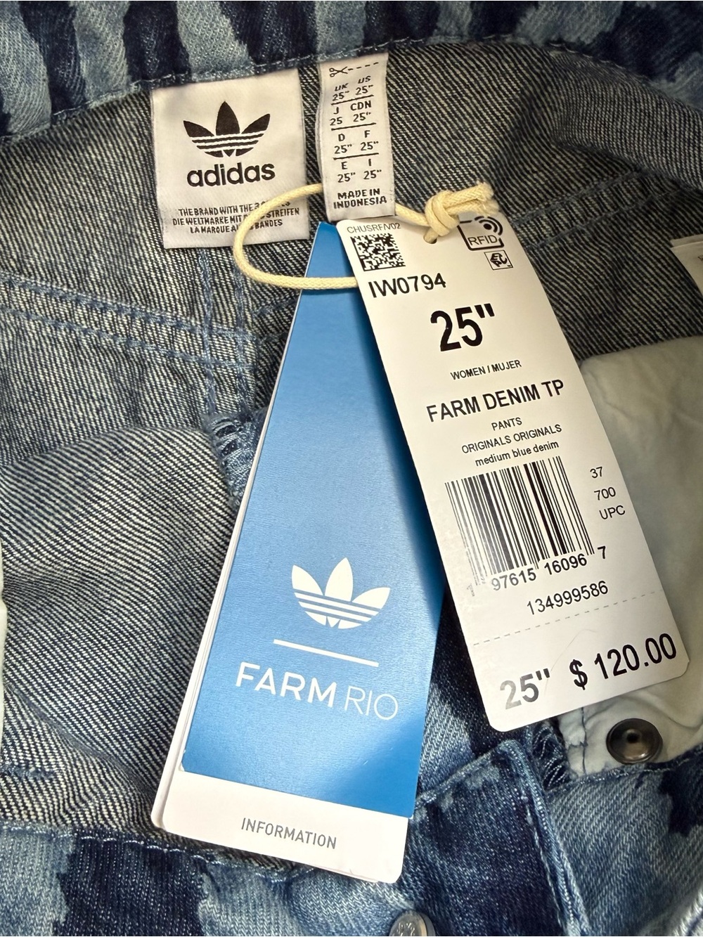 Adidas x Farm Rio jeans 25” - Picture 2 of 5